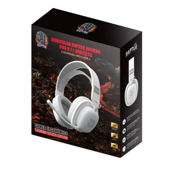 Auricular RAPTOR INFERNO PRO X 7.1 Wireless c/Dongle Blanco Auricular RAPTOR INFERNO PRO X 7.1 Wireless c/Dongle Blanco