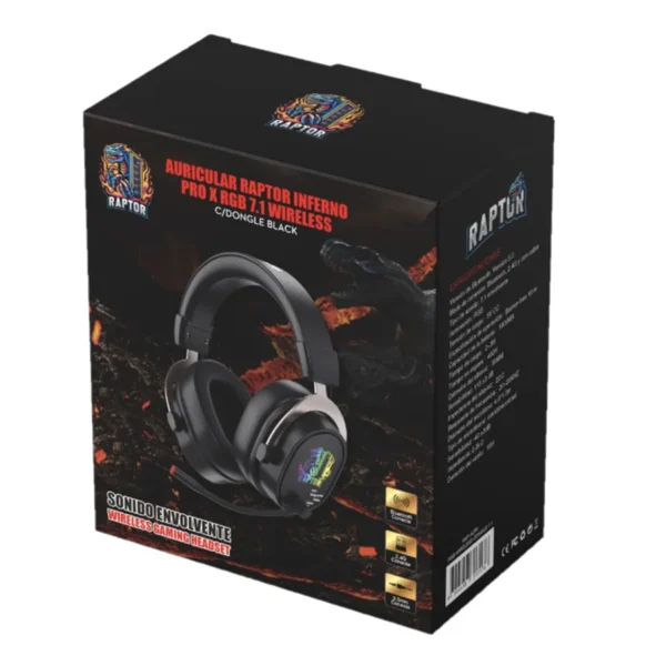 Auricular RAPTOR INFERNO PRO X 7.1 Wireless c/Dongle Negro Auricular RAPTOR INFERNO PRO X 7.1 Wireless c/Dongle Negro