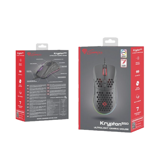 Mouse GENESIS KRYPTON 550 RGB ULTRALIGHT 70GRS